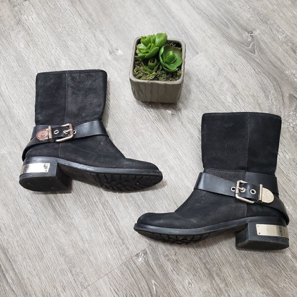 Vince Camuto Black Nubuk Leather Harness Boots 6.5